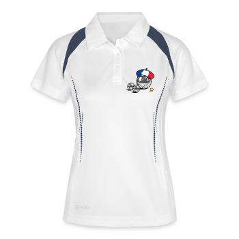 Die französische Triplette – France Pétanque - Frauen Polo atmungsaktiv - Weiß/Navy - Vorne