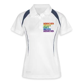 Regenbogen Statement Spruch Menschenrechte - Frauen Polo atmungsaktiv - Weiß/Navy - Vorne