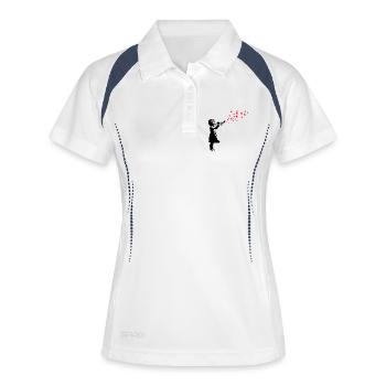 Mädchen und Schmetterlinge mit Trompete, Banksy-Stil. - Frauen Polo atmungsaktiv - Weiß/Navy - Vorne