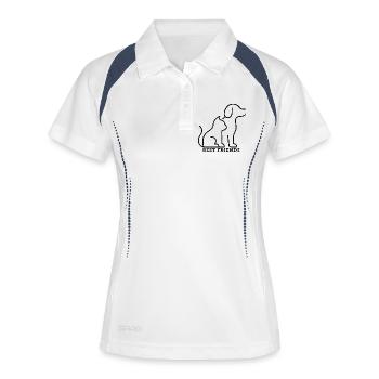 BEST FRIENDS – Katze & Hund Liebe - Frauen Polo atmungsaktiv - Weiß/Navy - Vorne