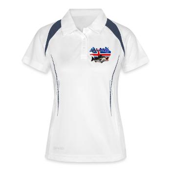 Island Köhler Angeln - Seelachs Fishing - Frauen Polo atmungsaktiv - Weiß/Navy - Vorne