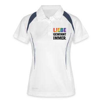 Regenbogen Spruch Liebe Gewinnt Immer - Frauen Polo atmungsaktiv - Weiß/Navy - Vorne