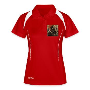 Ukiyoe-Gitarrenheldin mit rotem Sonnenuntergang - Frauen Polo atmungsaktiv - Weiß/Navy - Vorne
