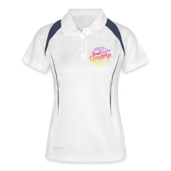Gran Canaria Kanarische Inseln in Spanien Souvenir - Frauen Polo atmungsaktiv - Weiß/Navy - Vorne