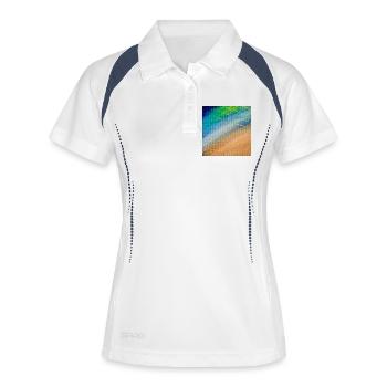 Farbfluss und Goldlinien - Frauen Polo atmungsaktiv - Weiß/Navy - Vorne