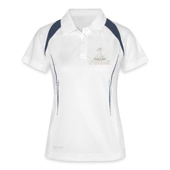 Früher war alles leichter Spruch Möwe Geschenk - Frauen Polo atmungsaktiv - Weiß/Navy - Vorne