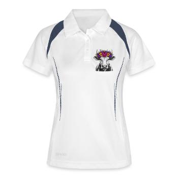 Vache avec couronne de fleurs - Polo respirant Femme - blanc/marine - Devant