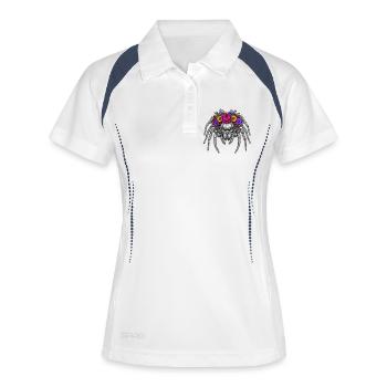 Illustration d’araignée en forme de couronne de fleurs - Polo respirant Femme - blanc/marine - Devant