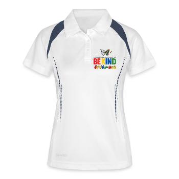 Sei freundlich Gebärdensprache inklusiv - Frauen Polo atmungsaktiv - Weiß/Navy - Vorne