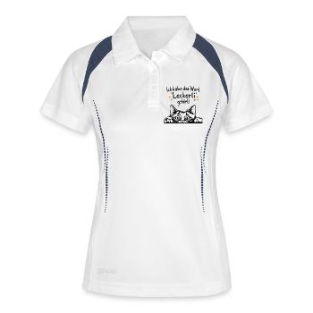 Ich habe das Wort Leckerli gehört Lustige Katze - Frauen Polo atmungsaktiv - Weiß/Navy - Vorne
