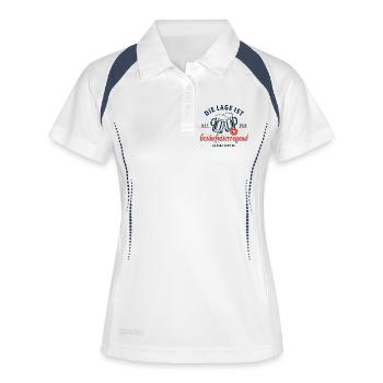 Malloca 2026 | Die Lage Ist beäufnis erregend  - Frauen Polo atmungsaktiv - Weiß/Navy - Vorne