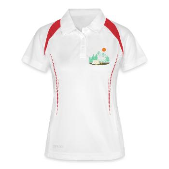 Motif camping rétro – cadeau de Noël - Polo respirant Femme - blanc/marine - Devant