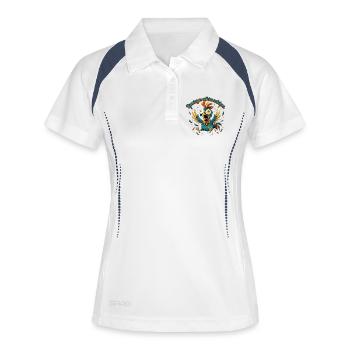 Kaffee und Chaos Hahn-Design - Frauen Polo atmungsaktiv - Weiß/Navy - Vorne