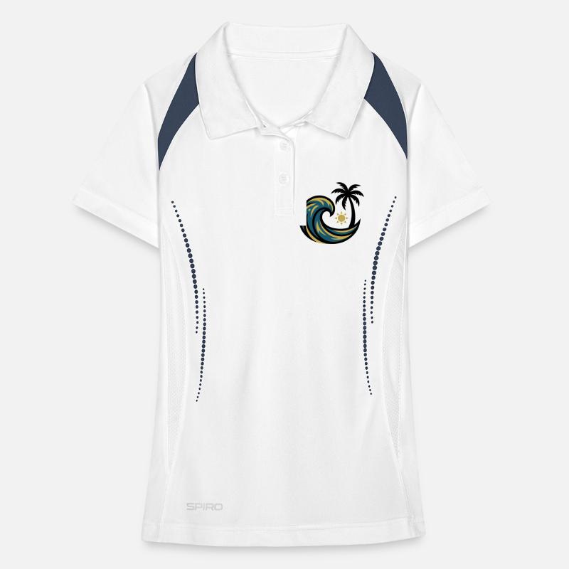 Wave Palm Tree Surfing Beach Vacation Beach Club Women's Polo breathable