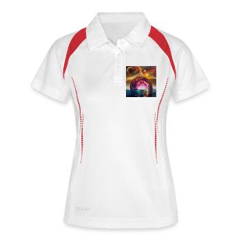 Neon-Rundportal am Horizont - Frauen Polo atmungsaktiv - Weiß/Navy - Vorne