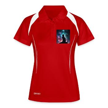 kosmische Katze - Frauen Polo atmungsaktiv - Weiß/Navy - Vorne