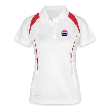 Outrun Auto Sonnenuntergang Synthwave 80er Raster  - Frauen Polo atmungsaktiv - Weiß/Navy - Vorne