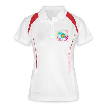 90er Schallplatte Steamwave - Frauen Polo atmungsaktiv - Weiß/Navy - Vorne