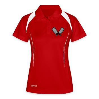 Hackbeil Metzger Fleisch Grillmeister BBQ - Frauen Polo atmungsaktiv - Weiß/Navy - Vorne