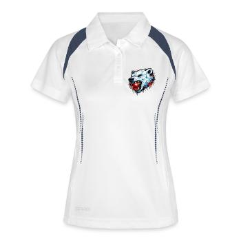 Eisbär, auf Weihnachtskugel kauend - Frauen Polo atmungsaktiv - Weiß/Navy - Vorne
