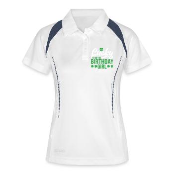 Glücks-Geburtstagsmädchen-Tee - Frauen Polo atmungsaktiv - Weiß/Navy - Vorne