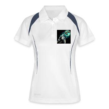 Wolf heult zum Vollmond - Frauen Polo atmungsaktiv - Weiß/Navy - Vorne
