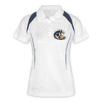 Dog as a surfer on a surfboard - Women's Polo breathable - white/navy - Front