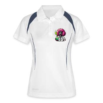 Chien en chimiste en blouse rose - Polo respirant Femme - blanc/marine - Devant