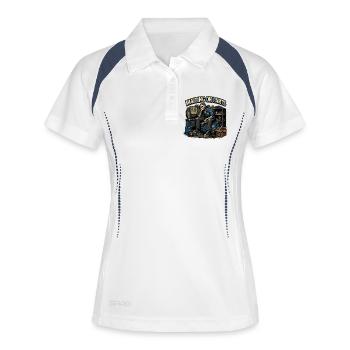 En Attente De Pièces | Humour Mécanique Squelette - Polo respirant Femme - blanc/marine - Devant