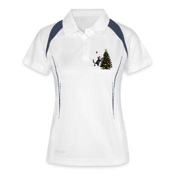Katzenfreund am Weihnachtsbaum - Frauen Polo atmungsaktiv - Weiß/Navy - Vorne