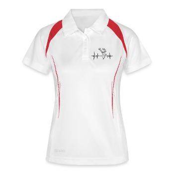 Herzschlag-Linie – Jägergeschenk - Frauen Polo atmungsaktiv - Weiß/Navy - Vorne