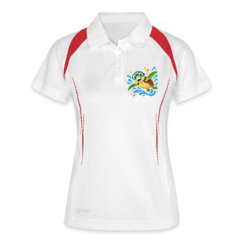 Fröhliche Schildkröte mit Schwimmbrille - Frauen Polo atmungsaktiv - Weiß/Navy - Vorne