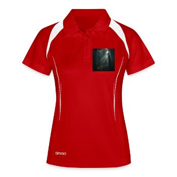 Heiliger Hain – Strahlen im Dunklen Wald - Frauen Polo atmungsaktiv - Weiß/Navy - Vorne