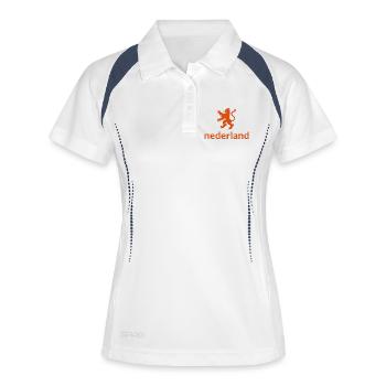 Niederlande - Nederland - Netherlands - Lion Löwe - Frauen Polo atmungsaktiv - Weiß/Navy - Vorne