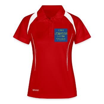 Hé Jésus t’aime Conception de texte jaune chrétien - Polo respirant Femme - blanc/marine - Devant