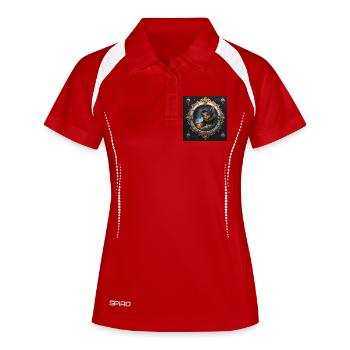Gobelin astral sur une montre en or - Polo respirant Femme - blanc/marine - Devant