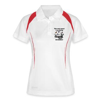 Faule Fitness Katze mit Schmetterlingen - Frauen Polo atmungsaktiv - Weiß/Navy - Vorne