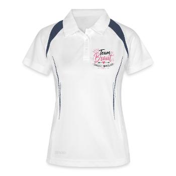 Team Braut – Junggesellinnenabschied - Frauen Polo atmungsaktiv - Weiß/Navy - Vorne