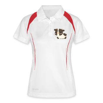 Cartoon de vache Galloway ceinturé Estampe Chaleureuse - Polo respirant Femme - blanc/marine - Devant