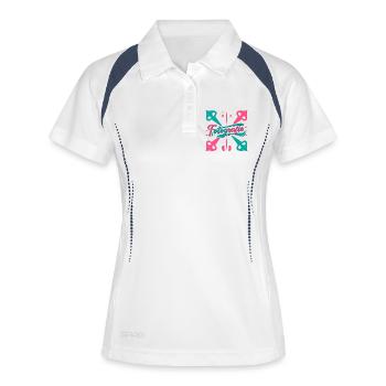 Fotografie Neon Pink Blau Grafik - Frauen Polo atmungsaktiv - Weiß/Navy - Vorne