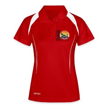 Berliner Abendsonnen-Skyline - Frauen Polo atmungsaktiv - Weiß/Navy - Vorne