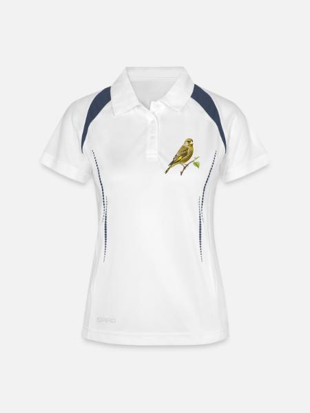 Illustrations-Naturführer-Kupferstich Greenfinch - Frauen Polo atmungsaktiv - Weiß/Navy