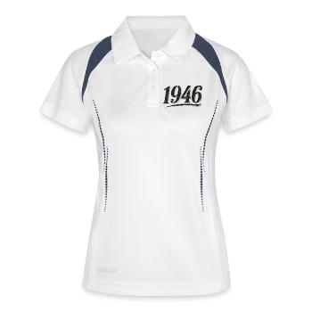 Année de naissance sport 1946 - Polo respirant Femme - blanc/marine - Devant