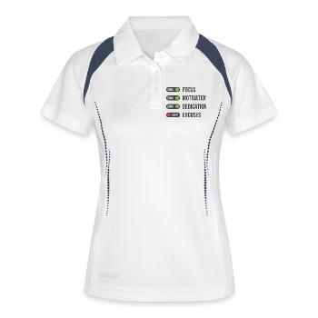 Concentration, motivation, dévouement, pas d’excuses. - Polo respirant Femme - blanc/marine - Devant