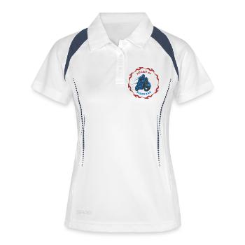 Lucky 07 Biker Bar – Roadhouse Grafikdesign - Frauen Polo atmungsaktiv - Weiß/Navy - Vorne