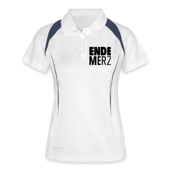 Ende Merz_v2 - Frauen Polo atmungsaktiv - Weiß/Navy - Vorne