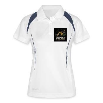 Aktien & Börse | Bullendesign - Frauen Polo atmungsaktiv - Weiß/Navy - Vorne