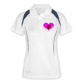 Neon Pink Herzrose perlenmuster - Frauen Polo atmungsaktiv - Weiß/Navy - Vorne
