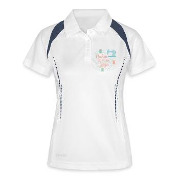 Nähen ist mein Yoga - Frauen Polo atmungsaktiv - Weiß/Navy - Vorne