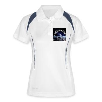 Astronaute sur l’arc lunaire Texte cosmique - Polo respirant Femme - blanc/marine - Devant